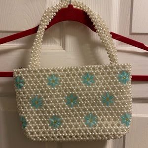 Blue and white beaded flower purse, used once.